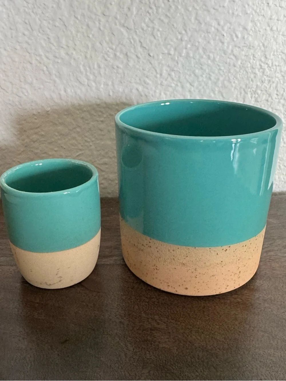 Teal Specked Ceramic Planter Plant Pots Set